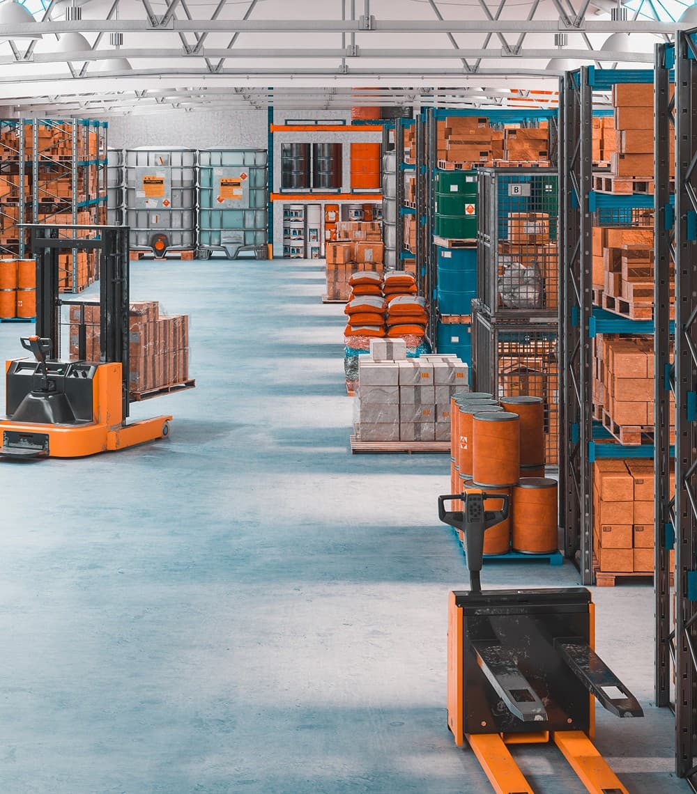 Warehouse with stacked goods