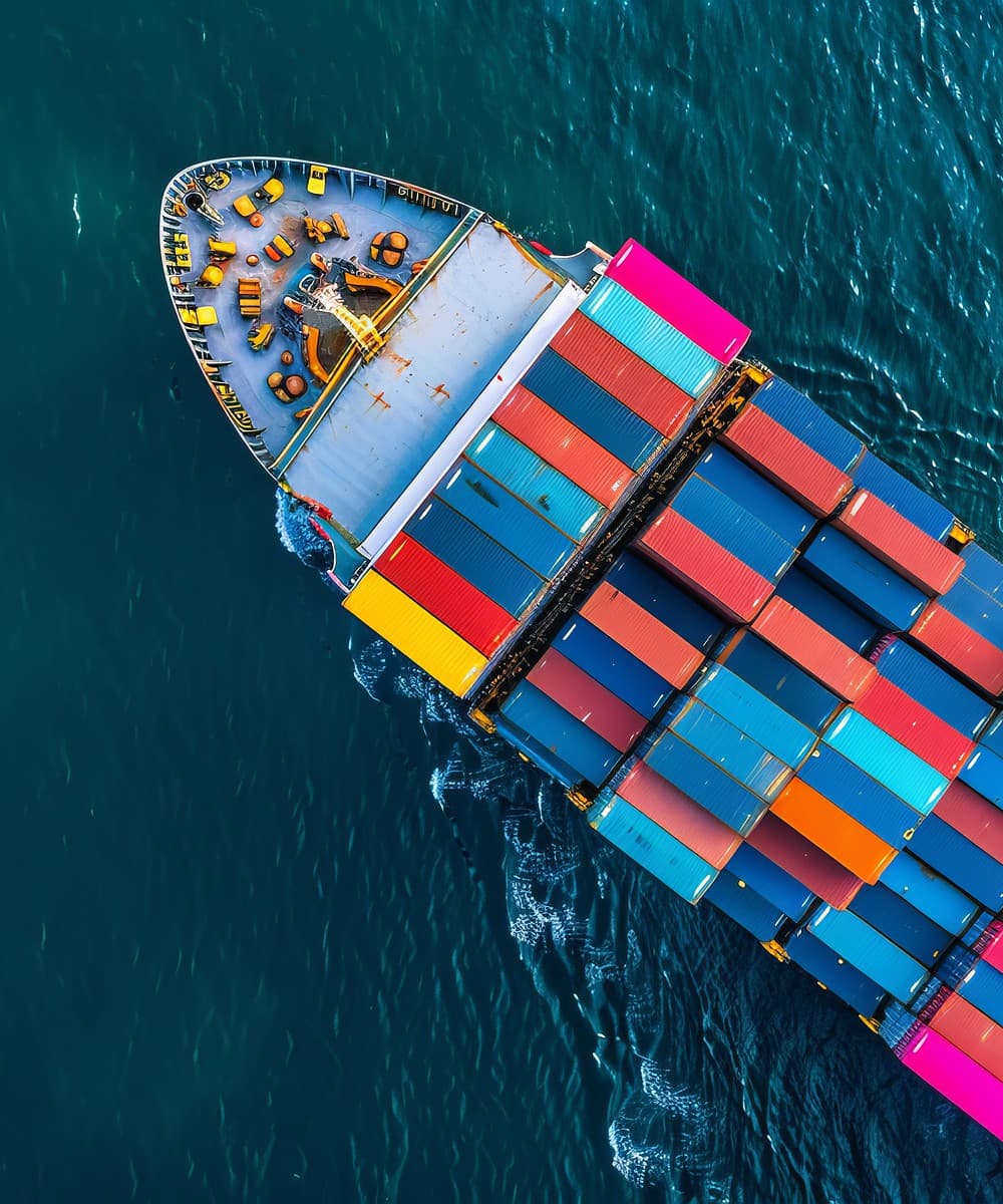 Aerial view of container ship